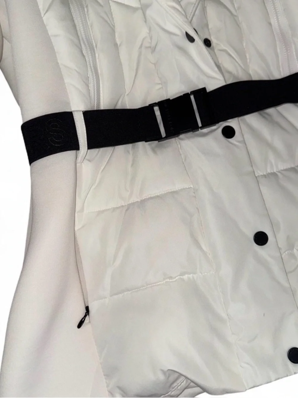 MICHAEL Michael Kors White Belted Puffer Coat Faux Fur Hood Women’s Large